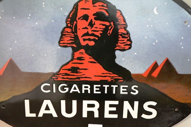 Vintage LAURENS Cigarettes Oval Pictorial Enamel Sign 