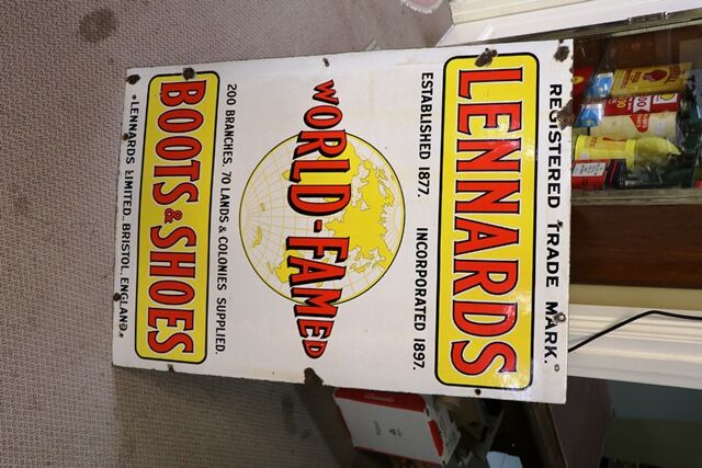 Vintage Lennards WorldFamed Boots and Shoes Enamel Sign 