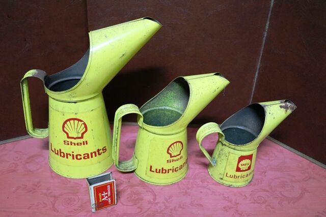 Vintage Matched Set of 3 Shell Lubricants Oil Jugs