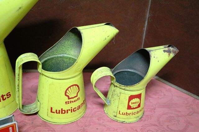 Vintage Matched Set of 3 Shell Lubricants Oil Jugs
