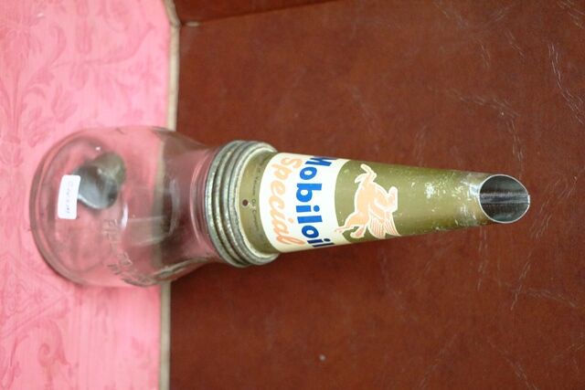 Vintage Mobiloil 500ml Oil Bottle with Pegasus Tin Top