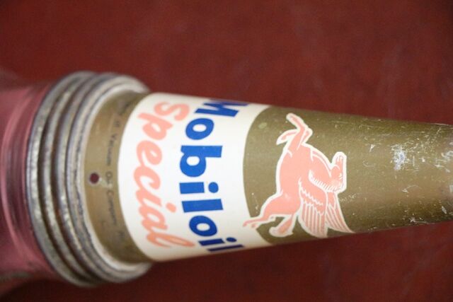 Vintage Mobiloil 500ml Oil Bottle with Pegasus Tin Top