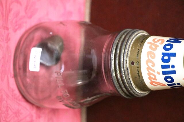 Vintage Mobiloil 500ml Oil Bottle with Pegasus Tin Top