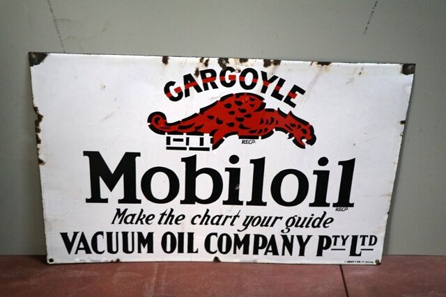 Vintage Mobiloil Gargoyle Vacuum Oil Enamel Sign 