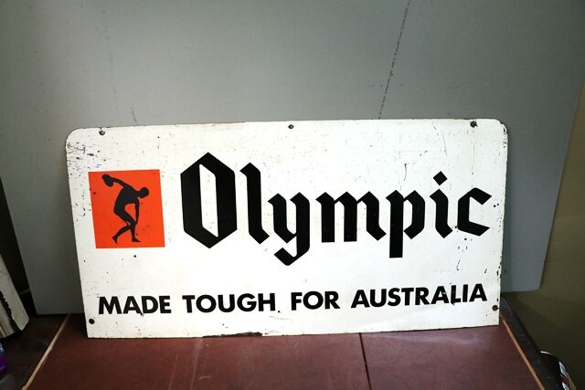 Vintage Olympic Tyres Double Sided Tin Sign 
