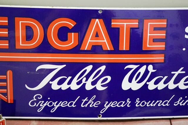 Vintage Redgate Table Waters Sold Here Enamel Adv Sign 