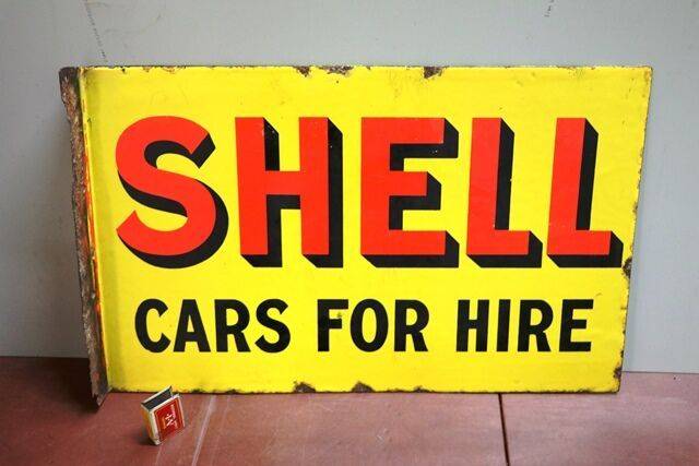 Vintage Shell Cars For Hire Double Sided Enamel Sign