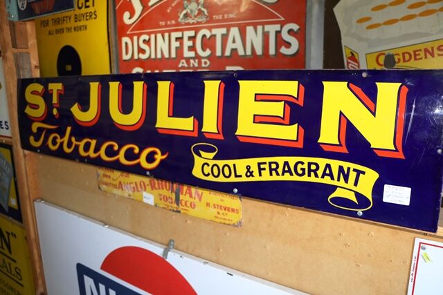 Vintage St Julien Tobacco Enamel Strip Sign 
