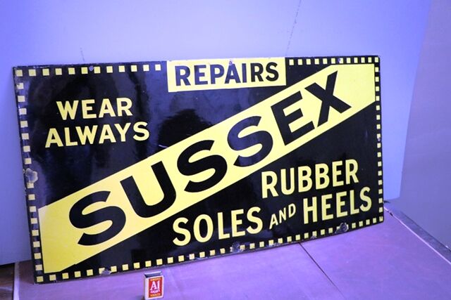 Vintage Sussex Repairs Rubber Soles and Heels Enamel Sign 