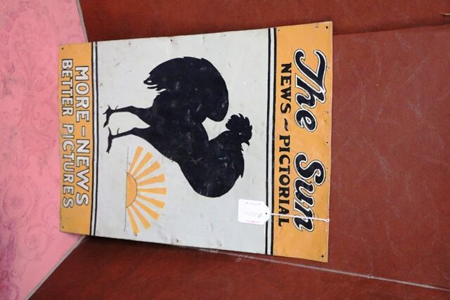Vintage The Sun News Pictorial Hand Painted Tin Sign 