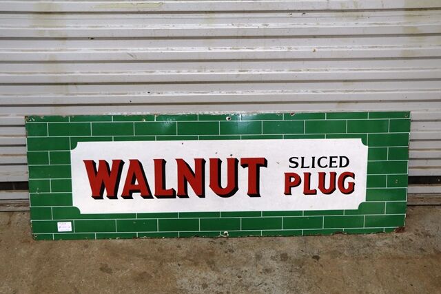 Vintage Walnut Sliced Plug Tobacco Enamel Sign 