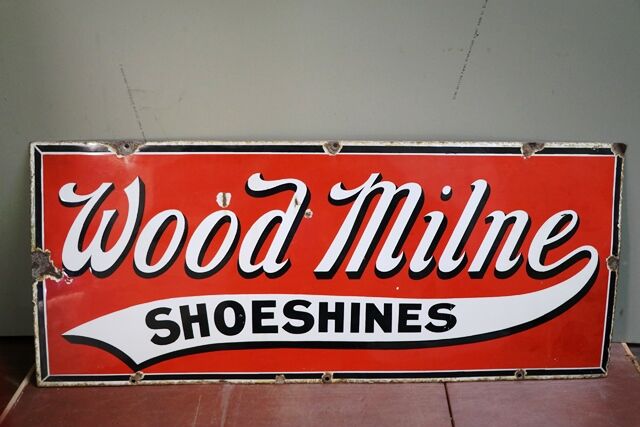 Vintage Wood Milne Shoeshines Enamel Advertising Sigh 