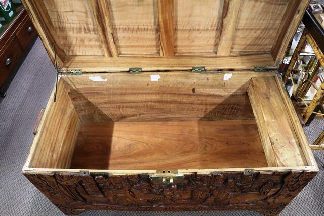 Well Carved Early 20th century Chinese camphor wood chest 