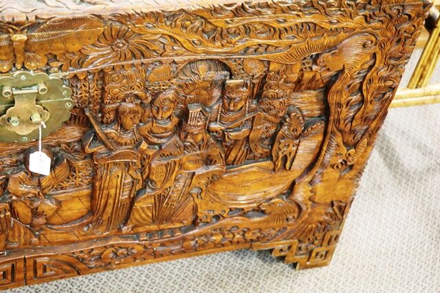 Well Carved Early 20th century Chinese camphor wood chest 