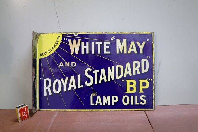 White May Royal Standard BP Lamp Oil Double Sided Enamel Sign