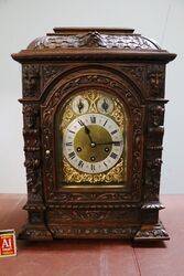 A Quality Antique German Carved Oak Bracket Clock  #