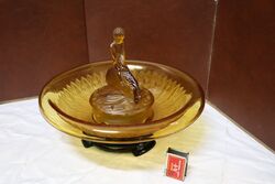 Art Deco 3-Piece frosted amber glass Float Bowl Boy on Fish.#