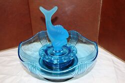 Art Deco 4-Piece blue glass  (Flying Fish) Float Bowl #