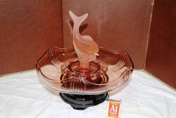 Art Deco 4-Piece pink glass Flying Fish on Stand Float Bowl #