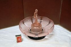 Art Deco 3-Piece frosted pink glass  Centrepiece Bowl set.