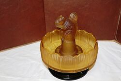 Art Deco Sowerby Frosted Amber Glass Squirrel Float Bowl #