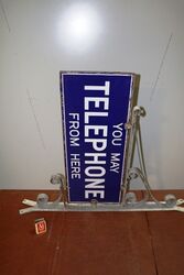 Vintage Telephone From Here Double Sided Enamel Sign.