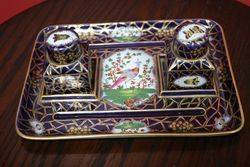 Superb French Porcelain Hard Decorated Ladies Desk Set #