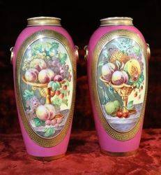 Pair of Early C19th Hand Painted Porcelain Vases #