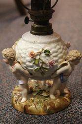 Late C19th German Sitzendorf Porcelain Oil Lamp 