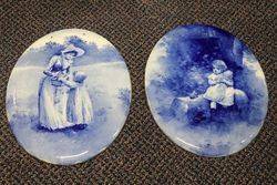 Pair Of Royal Doulton Blue Children Plaques C1908 
