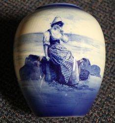 Antique Doulton Blue Children Vase 