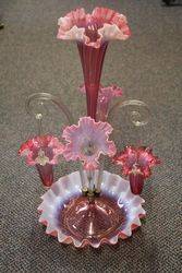 Victorian Ruby Vaseline 3 Trumpet + 2 Basket Epergne 