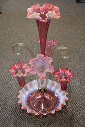 Victorian Ruby Vaseline 3 Trumpet + 2 Basket Epergne 