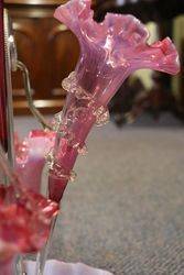 Victorian Ruby Vaseline 3 Trumpet + 2 Basket Epergne 