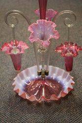 Victorian Ruby Vaseline 3 Trumpet + 2 Basket Epergne 