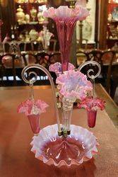 Victorian Ruby Vaseline 3 Trumpet + 2 Basket Epergne 