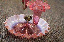 Victorian Ruby Vaseline 3 Trumpet + 2 Basket Epergne 