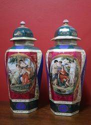 Pair of Antique Vienna  Vases+ Lids C1891 #