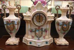  A Lovely Edwardian 3pc China Clock Set #