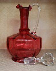 Antique Ruby Glass Wine Jug 