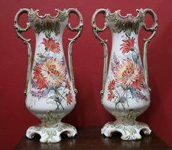 Quality Pair of 19th Century Hand Painted China Vases 