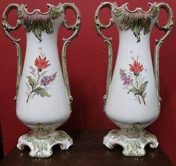 Quality Pair of 19th Century Hand Painted China Vases 