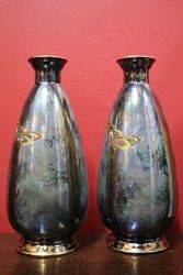 Wonderful Pair of Fieldings Devon Lustrine Vases 