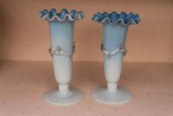 Pair of Victorian Vaseline Glass Vases C1890 #