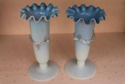 Pair of Victorian Vaseline Glass Vases C1890 