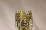 19th Century Bohemian Floral Painted and Gilt White Overlay Glass Vase