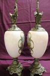 Pair Of Victorian Milk Glass And Spelter Ewers