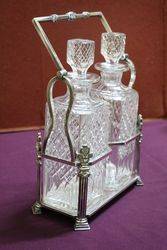 Wonderful Quality C19th Silver Plated 2 Bottle Cut Glass Tantalus 