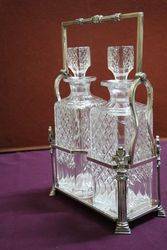 Wonderful Quality C19th Silver Plated 2 Bottle Cut Glass Tantalus 