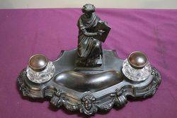 C19th Desk Companion Featuring a Spelter Figure of a scribe 